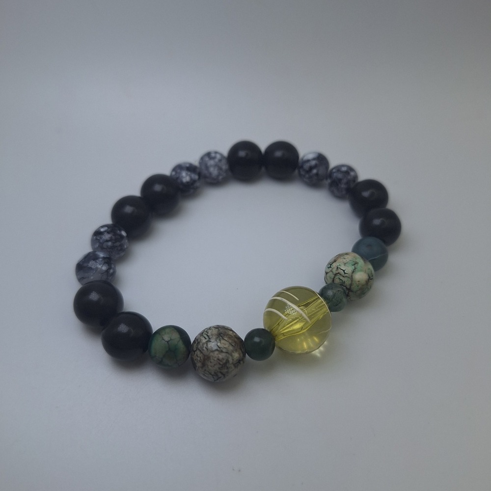 Boho Beaded Stone Stretch Bracelet Earth‎ Tones Yellow Accent